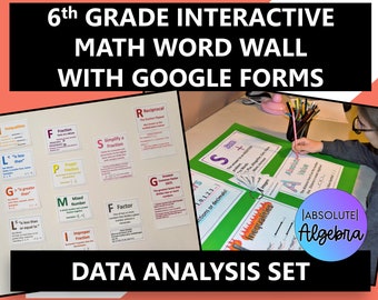 Gegevensanalyse en statistieken Interactieve woordmuur Middelbare school 24 kaarten Printbaar en digitaal