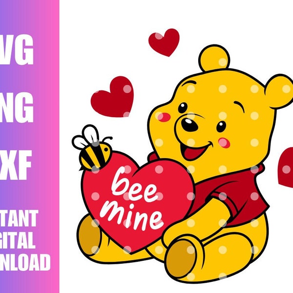 Bee Mine Valentine Bear SVG PNG DXF, Valentine's Day Png, Cricut Svg, Silhouette Vector Cut File