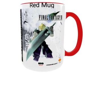 Final Fantasy VII Mug: Retro Game Cover Art, Cloud Strife, Gamer Gift Rood