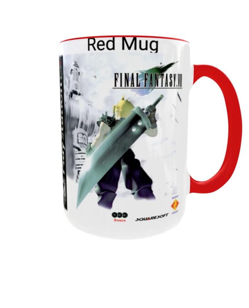 Final Fantasy VII Mug: Retro Game Cover Art, Cloud Strife, Gamer Gift Rood