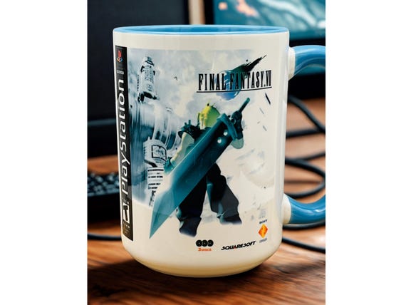 Final Fantasy VII Mug: Retro Game Cover Art, Cloud Strife, Gamer Gift