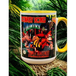 Donkey Kong Country 15oz Mug | Cover Art & Logo | Dishwasher Safe | SNES | Retro Games | Retro Gamer | Super Nintendo | Nintendo