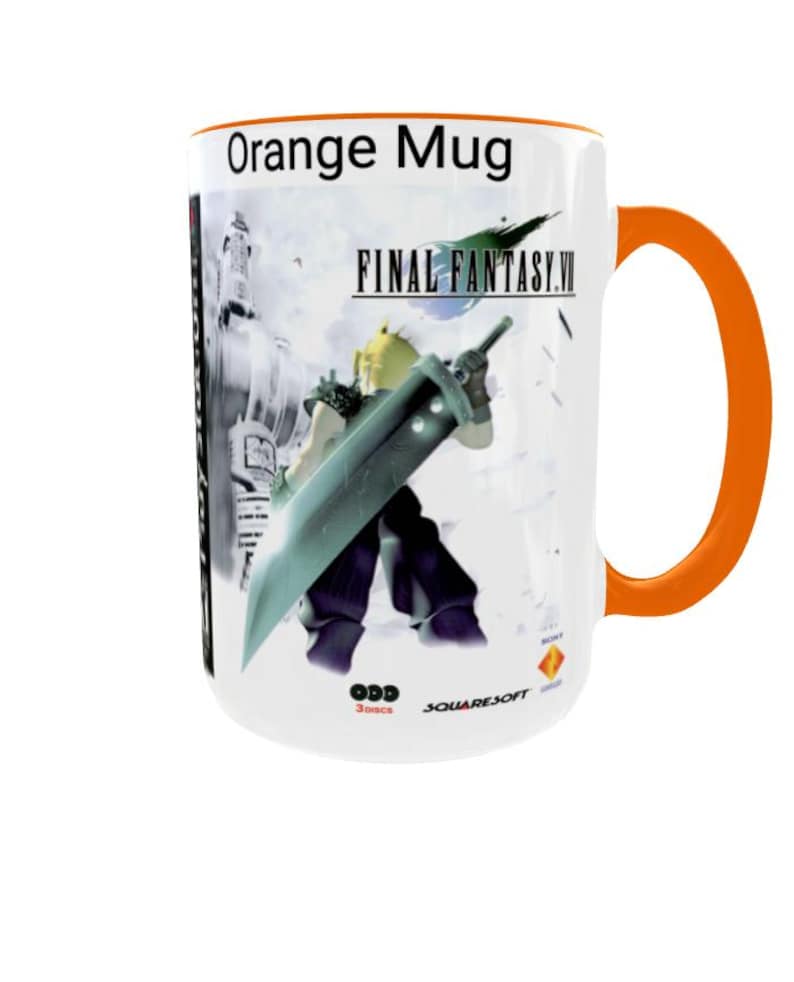 Final Fantasy VII Mug: Retro Game Cover Art, Cloud Strife, Gamer Gift Oranje