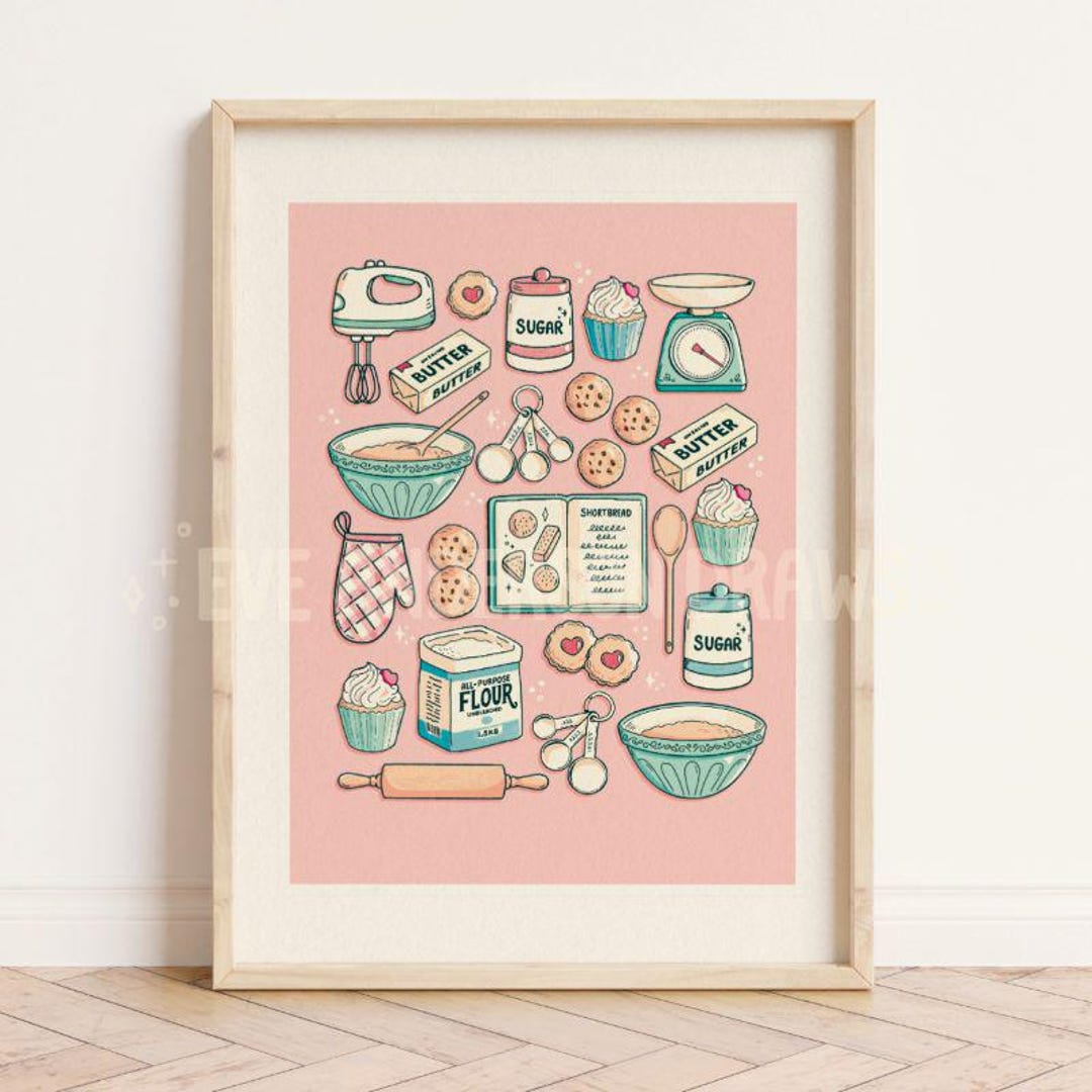 Baking Art Print: A5 A4 Playful Kitchen Illustration - Etsy