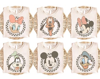 Retro Mickey and Friends Checkered Shirt, Disneyworld Family Vacation Shirts, Disneyland Family Trip Shirt, Magic Kingdom Shirt, Disney Tee