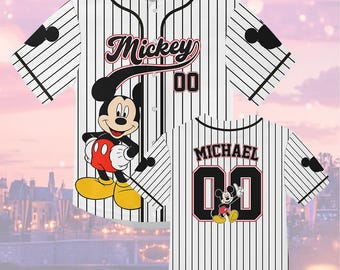 Custom Mickey Mouse Striped Baseball Jersey, Disney Mickey Baseball Shirt, Disneyland Jersey, Disneyworld Shirt, Magic Kingdom Gifts