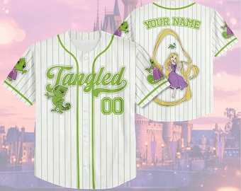 Custom Disney Tangled Pascal Simple Stripe, Custom Name Disney Kid Adult Youth Baseball Jersey Outfit, Disneyland Princess Characters Shirt