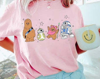 Cute Bb8 R2-D2 Chewbacca Ewok Chibi Comfort Colors Shirt, Vintage Star Wars Characters Shirt, Hollywood Studio, Galaxy's Edge Trip Shirt