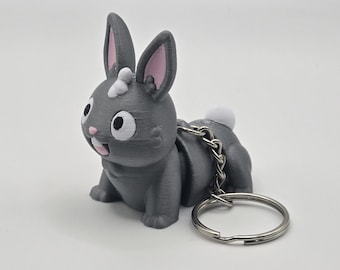 Cute Bunny Keychain – Gray Rabbit Key Ring – Cute 3D Printed Rabbit Charm – Animal Charm – Pet Lover Accessory – Customizable