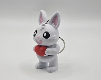 Cute Bunny with Heart Keychain – Anniversary Gift - Cute 3D Printed Gift – Mini Romantic Animal Accessory – Handmade Love Token