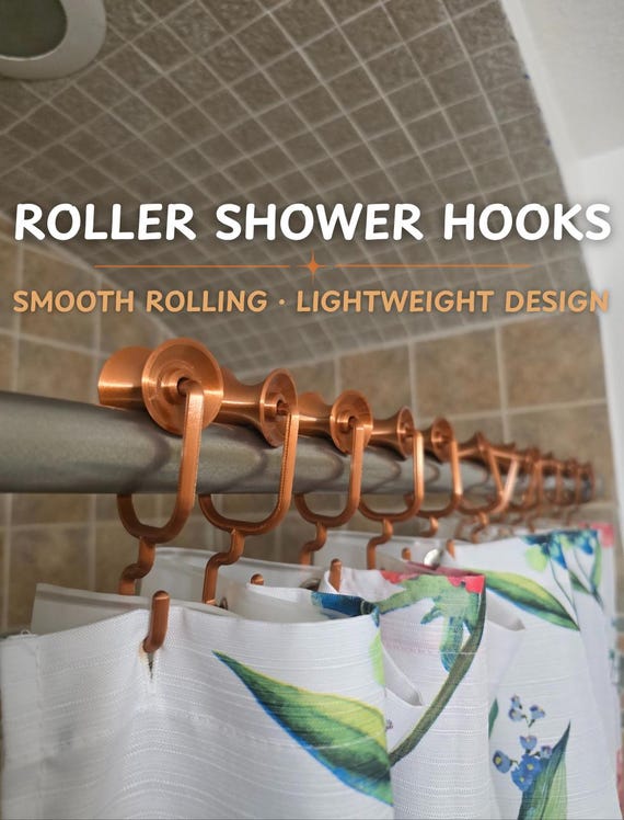 Roller Shower Curtain Hooks – Smooth Glide, Rust Free, Bathroom Upgrade, 3D Printed