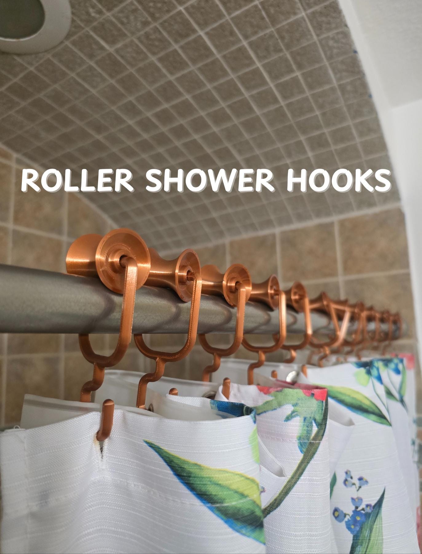 Roller Shower Curtain Hooks – Smooth Glide, Rust Free, Bathroom Upgrade, 3D Printed