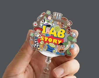 Lab Story Retractable Badge Reel, Toy Inspired Medical ID Holder