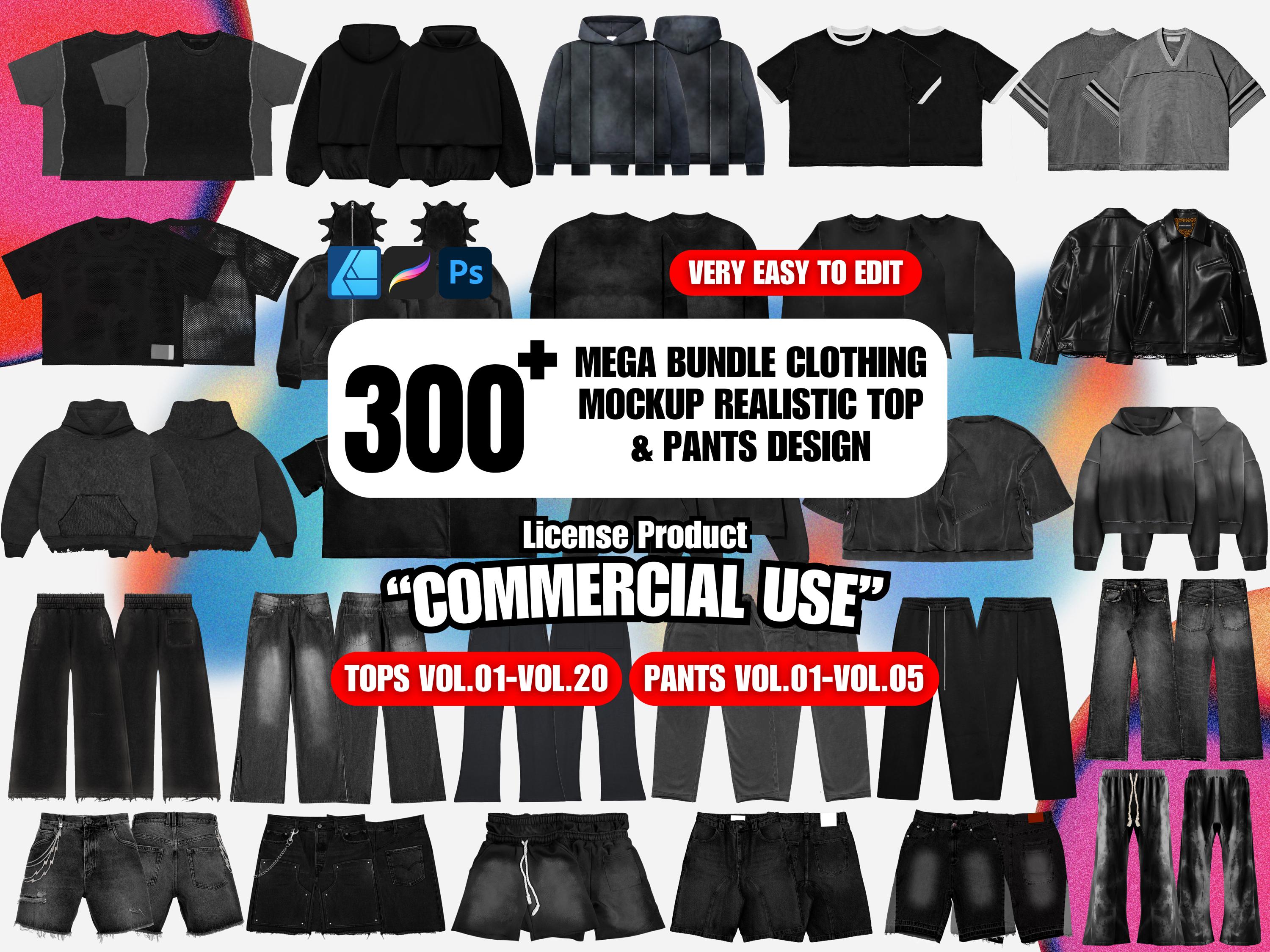 300+ Mega Bundle Clothing Mockup Realistic 4K Streetwear Tops and Pants Design, Fashion Mockup, Apparel Mockups, Techpack Streetwear Mockup