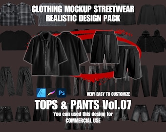 Streetwear Kleidung Mockup Realistische 4k Oberteile und Hosen Design Pack Vol.07
