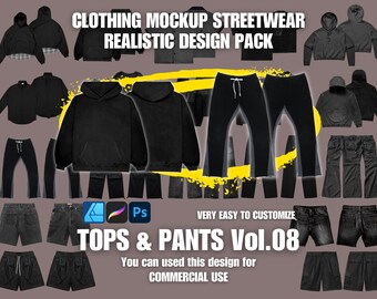 Streetwear Clothing Mockup Realistic 4K Top and Pants Design, PSD and PNG Mockup Pack, Tech Pack Streetwear Mockups, Clothing Mock Up Pack