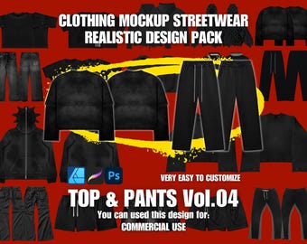 Clothing Mockup Realistic 4k Streetwear Tops and Pants Design Pack Vol.04