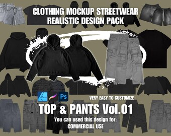 Kleidung Mockup Oberteil und Hose Realistisches 4K Streetwear Design Pack Vol.01, Techpack Mockup Realistisches Psd Design, Streetwear Mockup Pack