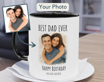 Personalized Portrait Mug Gift Custom Photo Mug Gift Custom Dad Photo Mug, Watercolor Family Painting Mug Portrait Personalized Mug for Dad