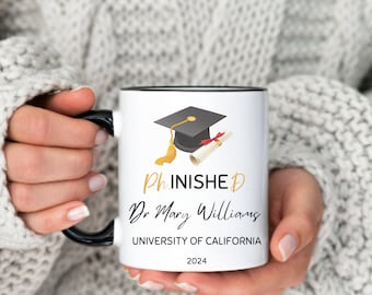 Aangepaste PhD-afstudeermok cadeau Gepersonaliseerde PhD-cadeau voor hem haar doctoraal dr. Phd Grad-mok Phinished Doctoral Degree Doctor Graduation Gift