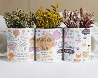 Positivi-tea Inspirational Mug Gift Motivational Coloured Mug, Uplifting Mug of Positivity, Inspirational Gift Idea for Friends or Coworkers