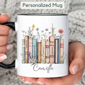 Custom Floral Books Mug Gift Favorite Bookshelf Coffee Mug Gift Personalized Tittle & Name Librarian Bookworm Gift for Reader for Book Lover