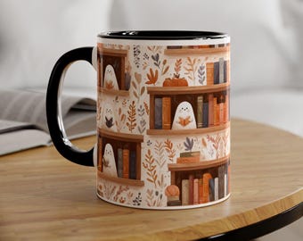 Cute Ghosts Coffee Mug Gift Festive Halloween Coffee Mug, Book Lover Mug Gifts Fall aesthetic Halloween theme perfect gift Book Lover Teacup