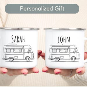 Personalized Campervan Enamel Camp Mug Gift Custom Camper Van Gift His and Hers Couple Travel Present Accessories Camping Retro Caravan Mug