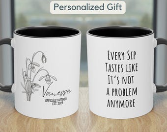 Taza de jubilación personalizada, regalo de jubilación, taza de jubilación personalizada, regalos de jubilación para mujeres, compañera de trabajo, jefa, maestra, taza de café jubilada