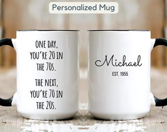Taza personalizada de 70 cumpleaños, regalo personalizado de 70 cumpleaños para hombres y mujeres, regalo divertido de 70 cumpleaños para papá, regalo para mamá, taza de 70 años