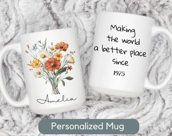 Regalo de 50 cumpleaños personalizado para mujeres Taza de 50 cumpleaños Regalos de cumpleaños Divertida taza de café de 50 años 1975 Taza personalizada Regalo para mujeres de 50 años