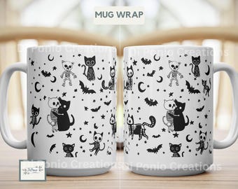 Skeleton Ghost Cat Halloween Mug Gift Cat Funny Halloween Ghost Mug Cat Lover Halloween Gift, Spooky Season Mug, Retro Halloween Mug for Her
