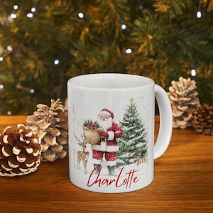 Taza de Navidad personalizada, regalo de taza nostálgica de Papá Noel, taza de chocolate caliente, regalo de taza irrompible, taza de Nochebuena, regalo de taza de relleno de calcetín