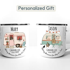 Personalized Campervan Enamel Camp Mug Gift Custom Camper Van Gift Couple Travel Mug Present Accessories Camping Retro Caravan His And Hers