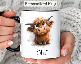 Personalized Highland cow mug Gift Pretty Cow cup, Cow mug Custom Highland cow mug Gift Scottish cow mug, Sister, Friend, Mum, Birthday Gift