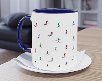 Weihnachten Skifahrer Keramik Becher Geschenk Winter Wunderland Schnee Ski fahren Urlaub Tasse, Spaß Nettes Skifahrer Geschenk, 11 Unze 15 Unze Becher für Winter-Liebhaber Becher Geschenk