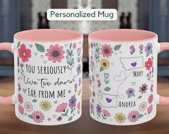Caneca personalizada para presente de amigo distante Você mora muito longe de mim Caneca de estado para estado Caneca para melhores amigos Presente de aniversário Presente para melhor amiga
