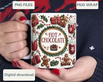 3D Weihnachten Hot Cocoa Aufgeblasene Becher wickeln 11 Unzen und 15 Unzen Becher 3D geschwollene Nordpol Christmas Vibes PNG Becher Sublimation Design Sofortiger Download