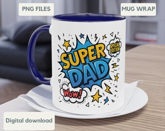 Super Papa und Baby Hände Becher Sublimationsdesign 11 Unzen und 15 Unzen, Hauch Vatertagsbecher PNG-Werkzeuge Becherverpackungsvorlage Sofortiger digitaler Download PNG