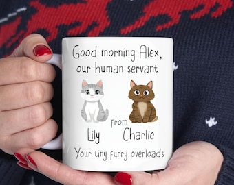 Taza de café personalizada, regalo para amantes de los gatos, taza personalizada de buenos días para gatos, taza para sirvientes humanos, regalo para mamás de gatos, taza divertida para gatos, taza personalizada para amantes de las mascotas.
