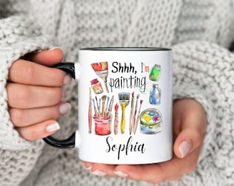 Gepersonaliseerde schildersmok cadeau aangepaste kunstenaar mok cadeau, schilder koffiemok schilder cadeau voor kunstenaars, kunstliefhebbers kunstenaar aanwezig kerstmok