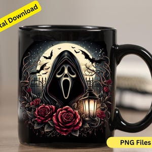 Halloween Scary Mug Wrap PNG Horror Mug Wrap, Halloween Skeleton Mug Wrap, Spooky Vibes Mug PNG Sublimation Design Template Instant Download