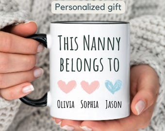 Personlig mors dag-mugg, present till barnflicka, personlig keramikmugg, denna mormor tillhör mormor, barnflicka, mormors födelsedag från barnbarn, muggpresent