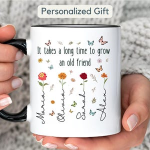 Custom Floral Best Friend Mug Gift Personalized Birth Month Flower Friendship Besties Name Mug Soul Sister Matching Mug Best Gift for Friend