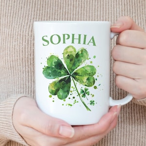 Personalisierte Shamrock-Tasse Kundenspezifisches Kleeblatt-Geschenk Vierblättriges Kleeblatt St. Patricks Tag, irisch, personalisierte Tasse Kundenspezifische Geschenkkaffeetasse, Glückstag