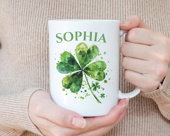 Personalized Shamrock Mug Custom Shamrock Gift Four Leaf Clover St. Patrick's Day, Irish, Personalized Mug Custom Gift Coffee Cup, Lucky Day