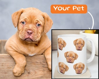 Taza personalizada con cara de perro, taza personalizada para mascotas, retrato de perro personalizado, idea de regalo para los amantes de los perros, taza personalizada con patrón de cara de perro, taza de regalo para mascotas, perro