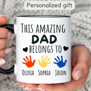 Personalized Best Dad Mug Gift Custom Dad Handprint Kids Dad Custom Kids Name Cup Father&#39;s Day Coffee Mugs Dad Mug Handprint Design Dad Mug
