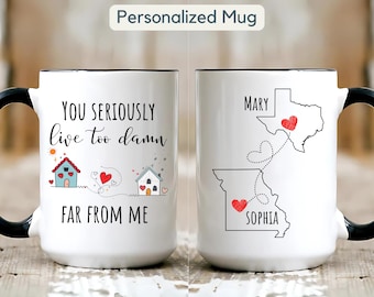 Caneca personalizada para presente de amigo distante, você mora muito longe de mim, caneca personalizada de estado para estado, presente de aniversário para melhores amigos