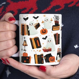 Halloween Reading Ghost Mug Housewarming Party Gift Ghostly Bookish Mug Spooky Vibes New Home Cute Halloween Mug  Halloween Book Lover Cup